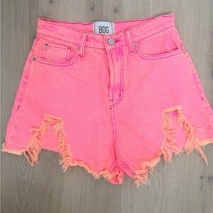 NWOT BDG Women's Neon Pink Distressed Jean Shorts A-Line Size 26